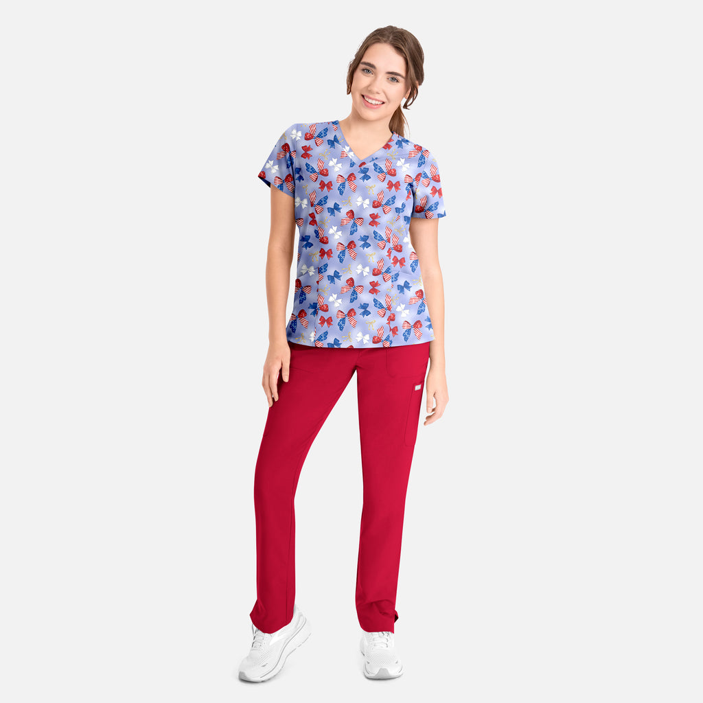 Maevn Prints Women's Scrub Top – Americana Bows (1797)