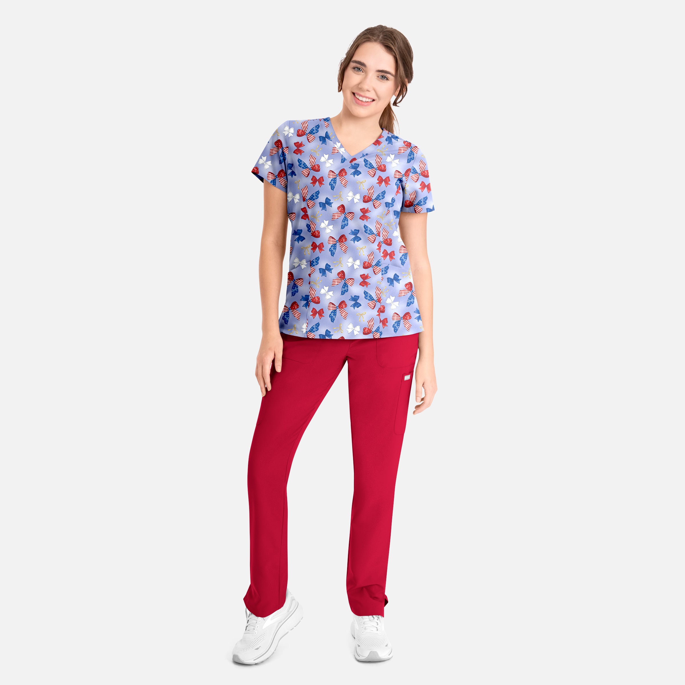 Maevn Prints Women's Scrub Top – Americana Bows (1797)
