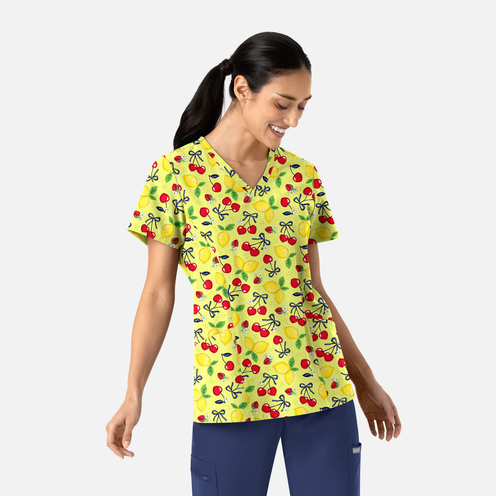Maevn Prints Women's Scrub Top – Cherry Berry Lemonade (1797)