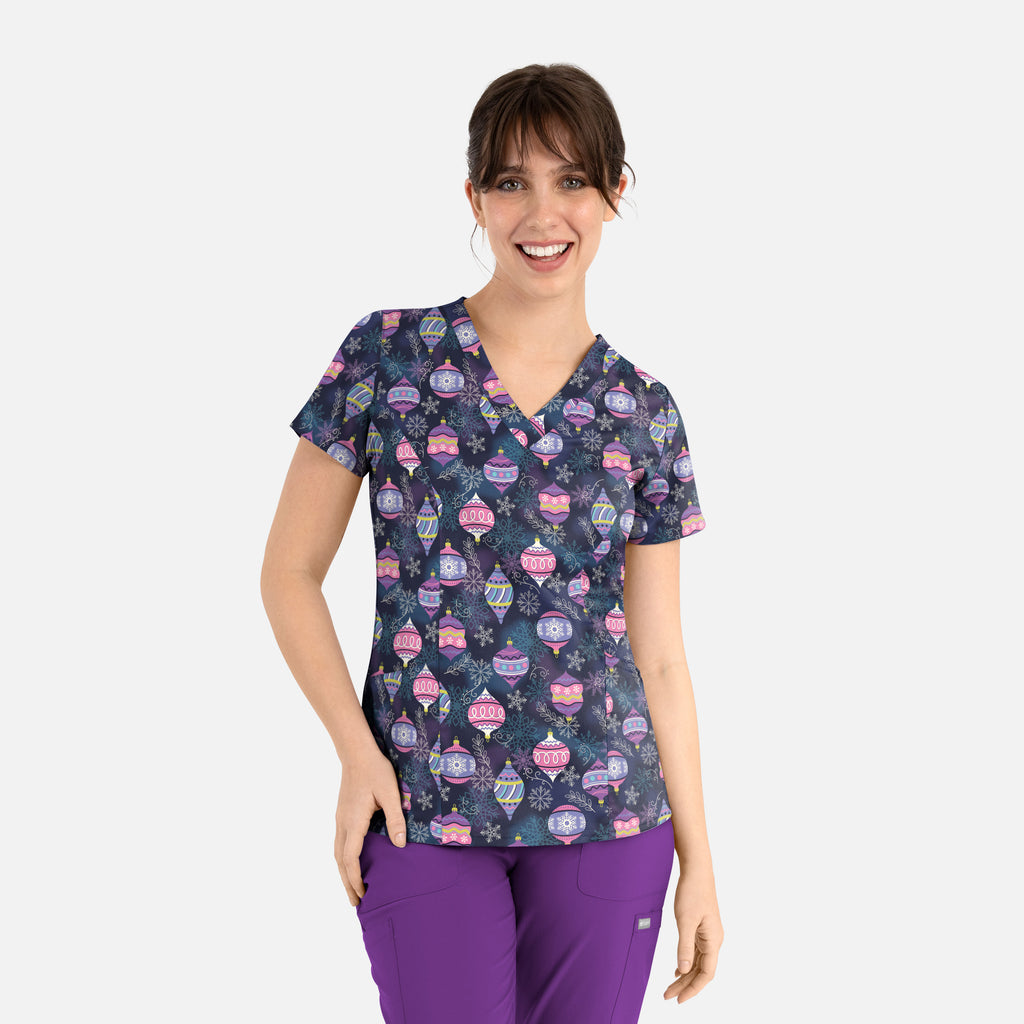 Maevn Prints Women's Scrub Top – Frosted Ornaments (1797)