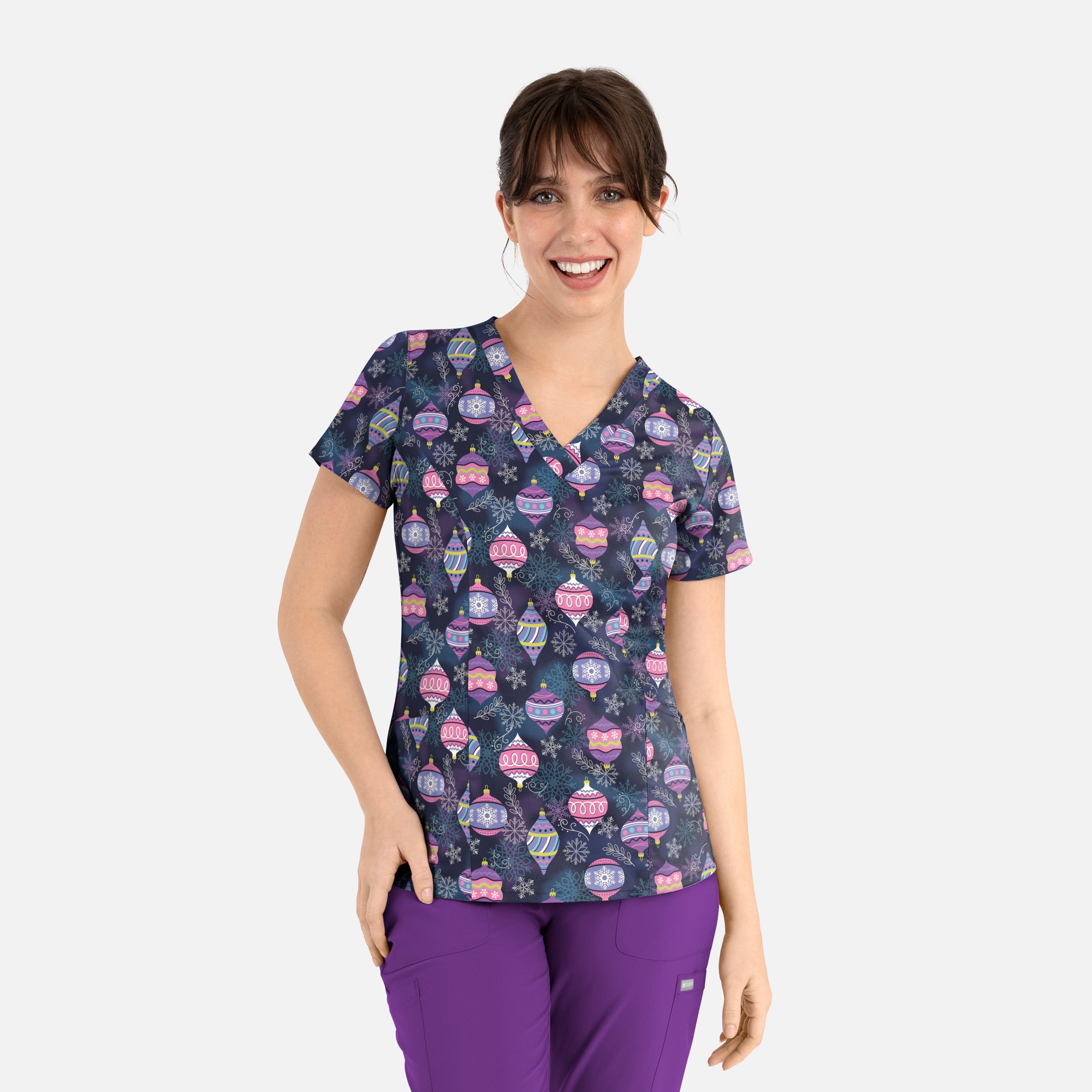 Maevn Prints Women's Scrub Top – Frosted Ornaments (1797)