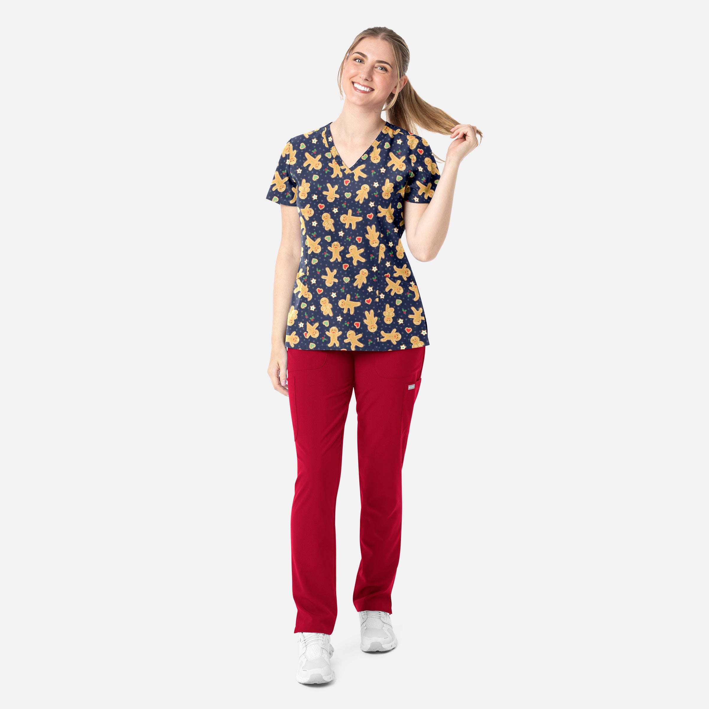 Maevn Prints Women's Scrub Top – Gingerbread Zen (1797)