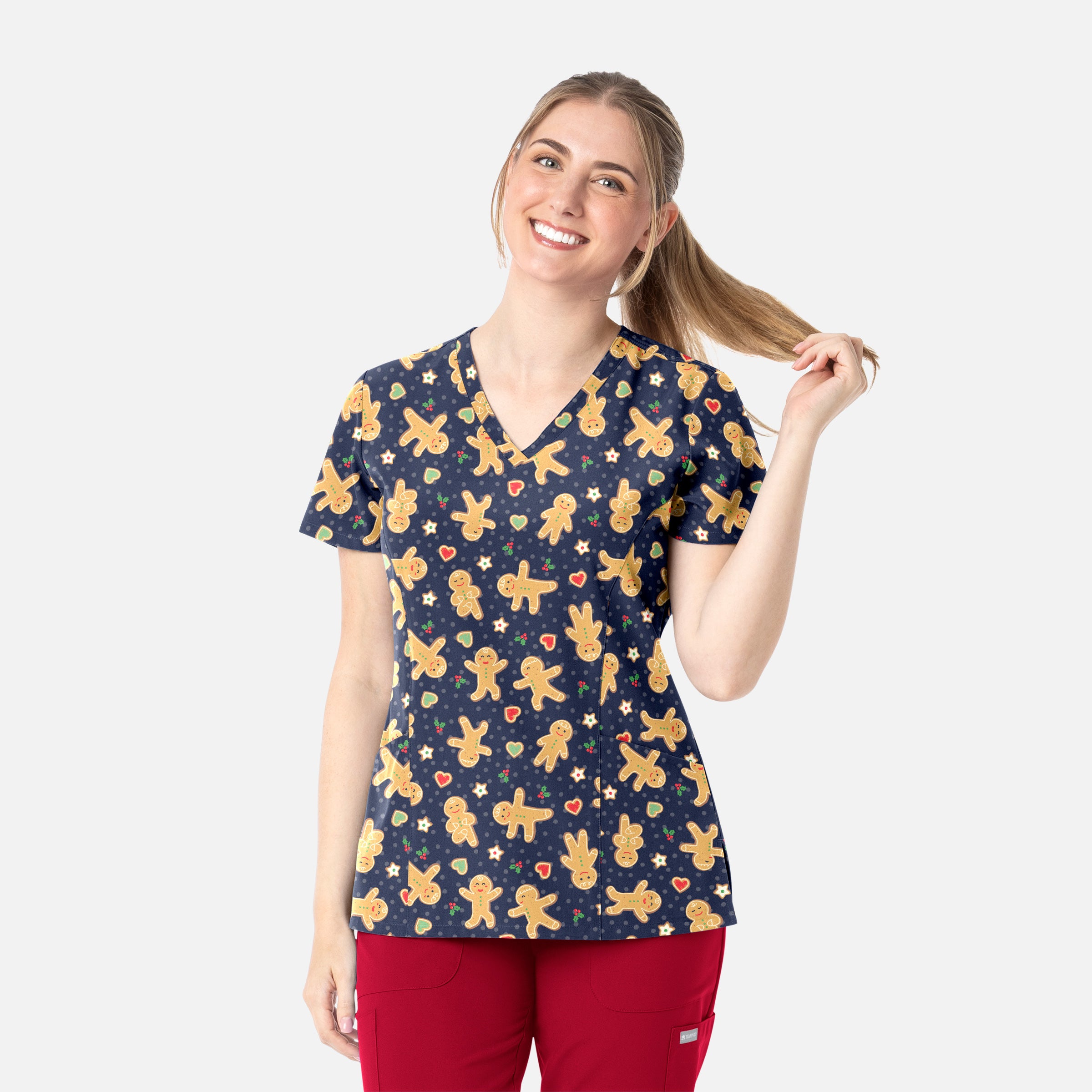 Maevn Prints Women's Scrub Top – Gingerbread Zen (1797)
