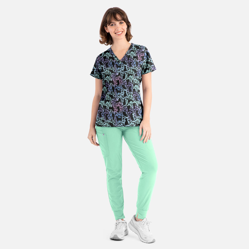 Maevn Prints Women's Scrub Top – Love in Every Paw (1797)