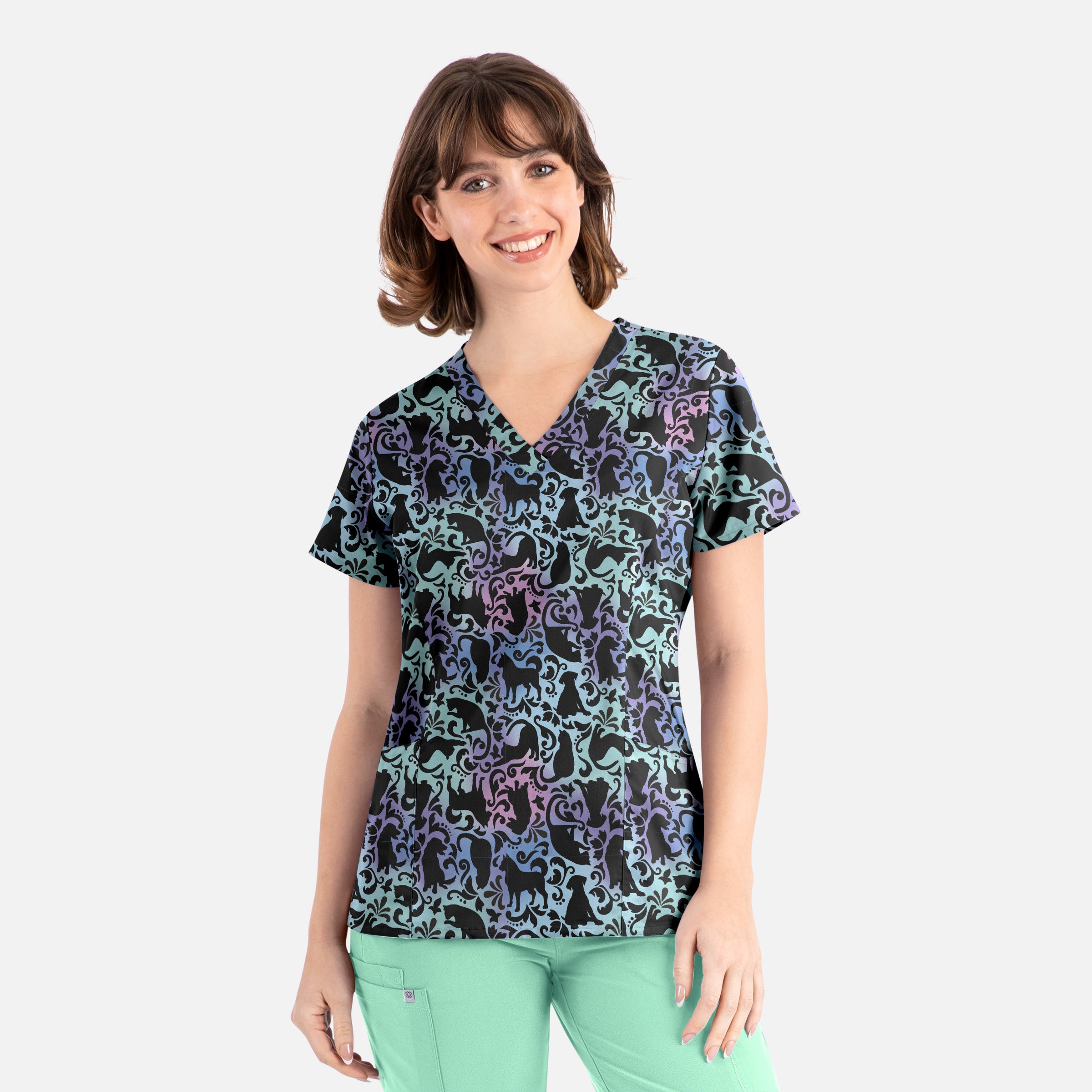 Maevn Prints Women's Scrub Top – Love in Every Paw (1797)