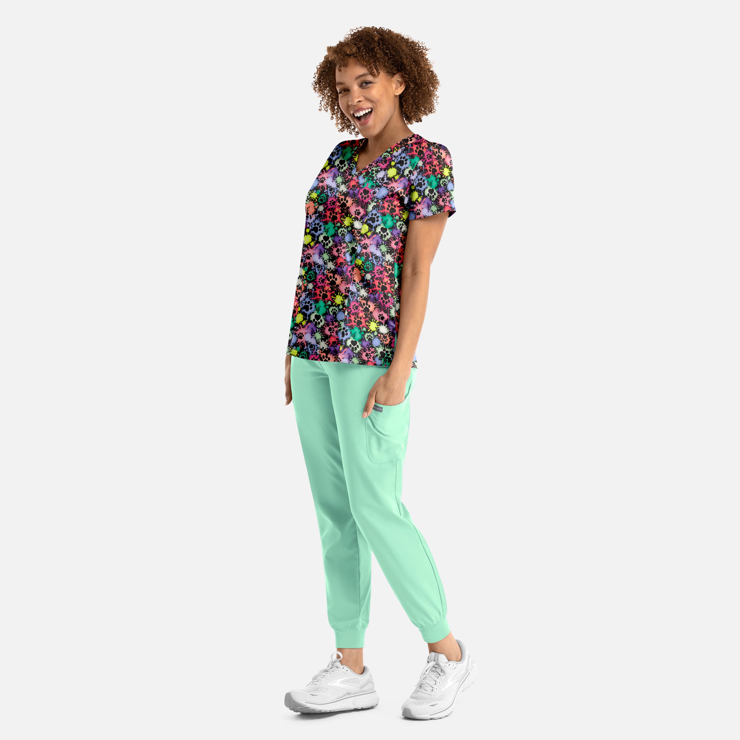 Maevn Prints Women's Scrub Top – Splatter Paws (1797)