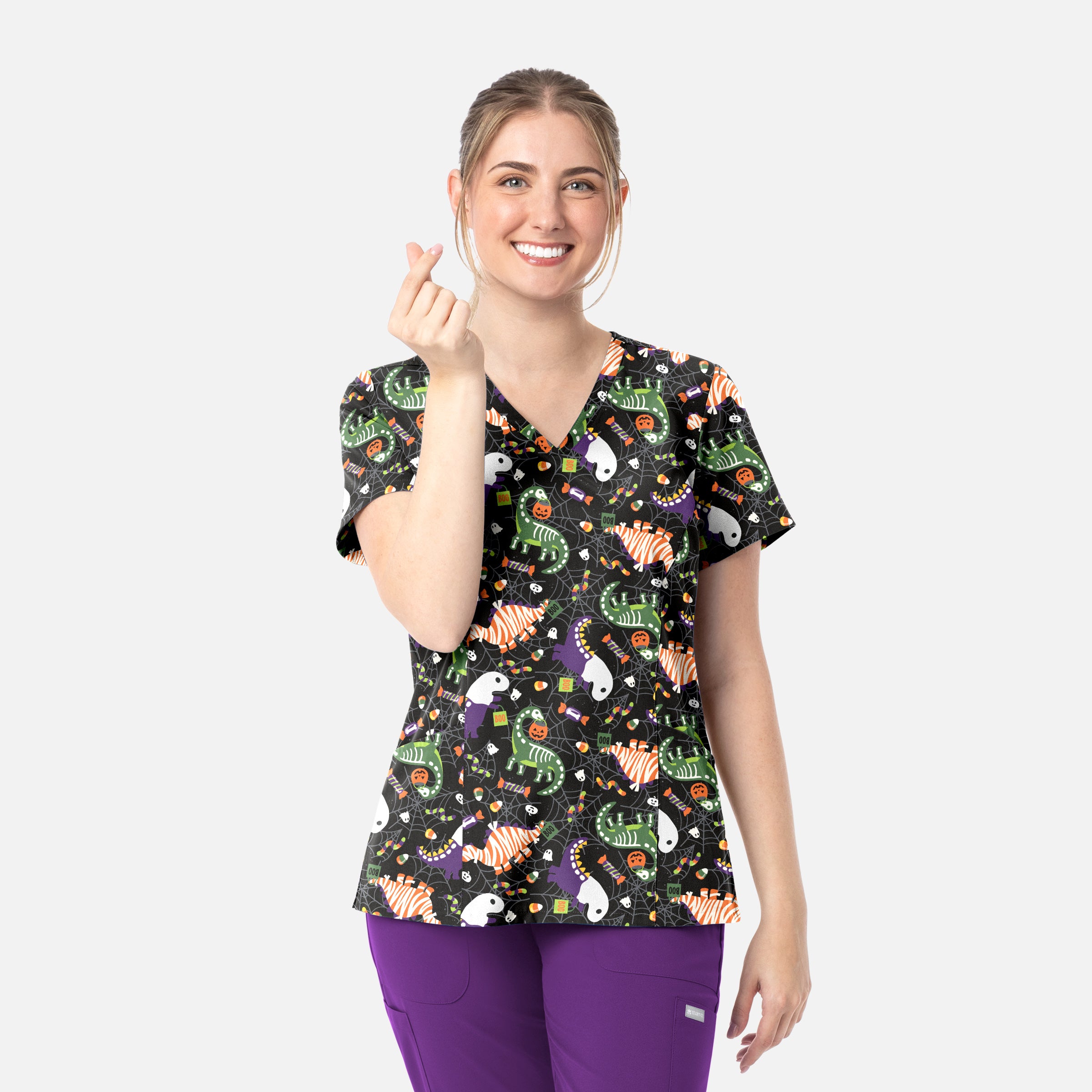 Maevn Prints Women's Scrub Top – Trick-a-saurus (1797)