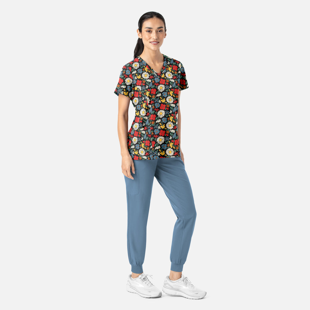 Maevn Prints Women's Scrub Top – Wildflower Pop (1797)