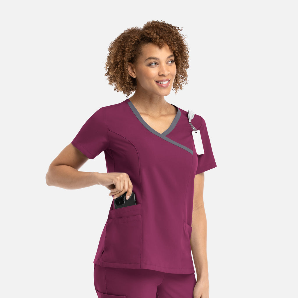 Maevn Momentum Womens Mock Wrap Top w/ Contrast Trim 5004