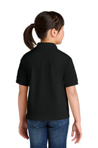 Gildan 8800B youth DryBlend school polo in Black – model back view