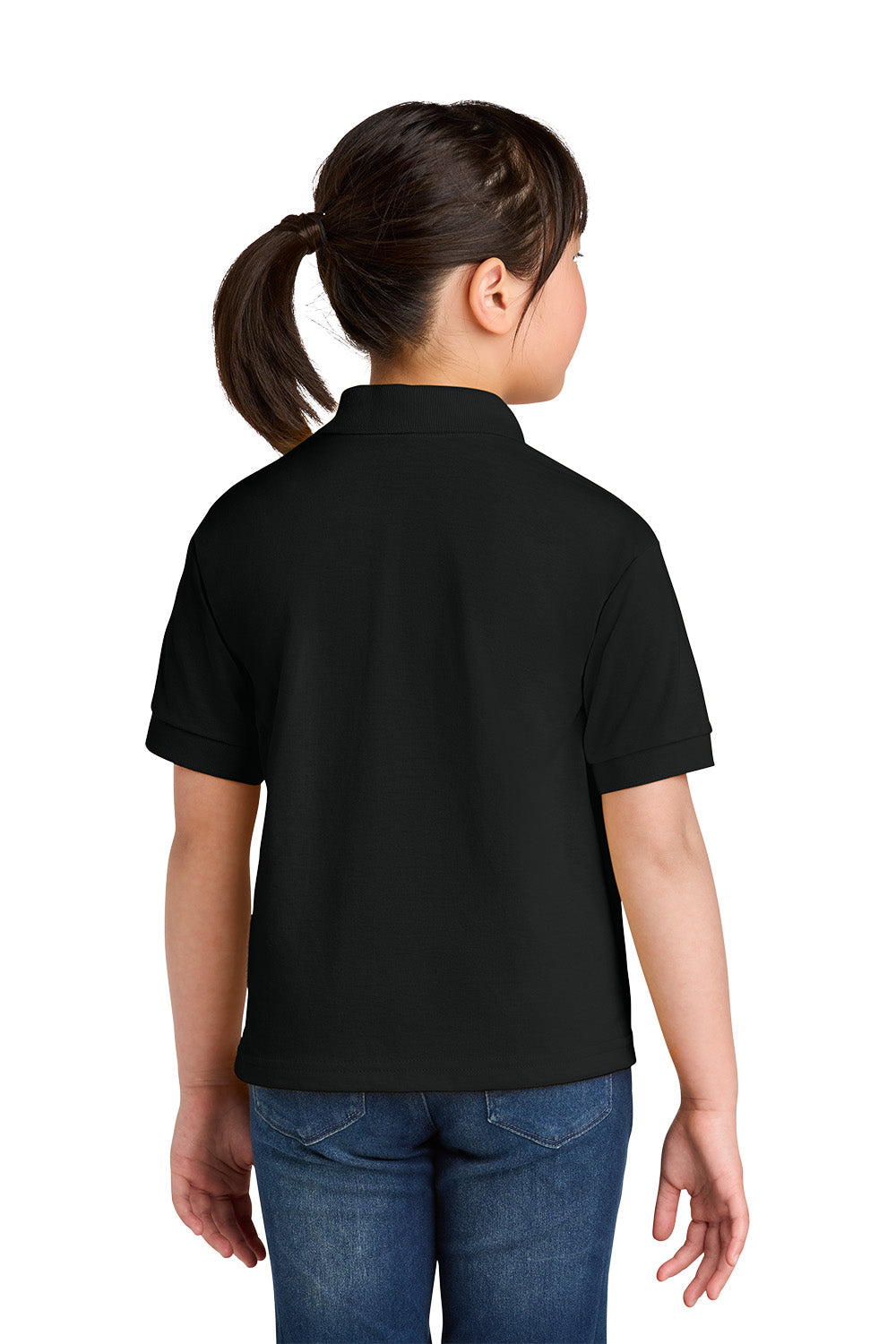 Gildan 8800B youth DryBlend school polo in Black – model back view