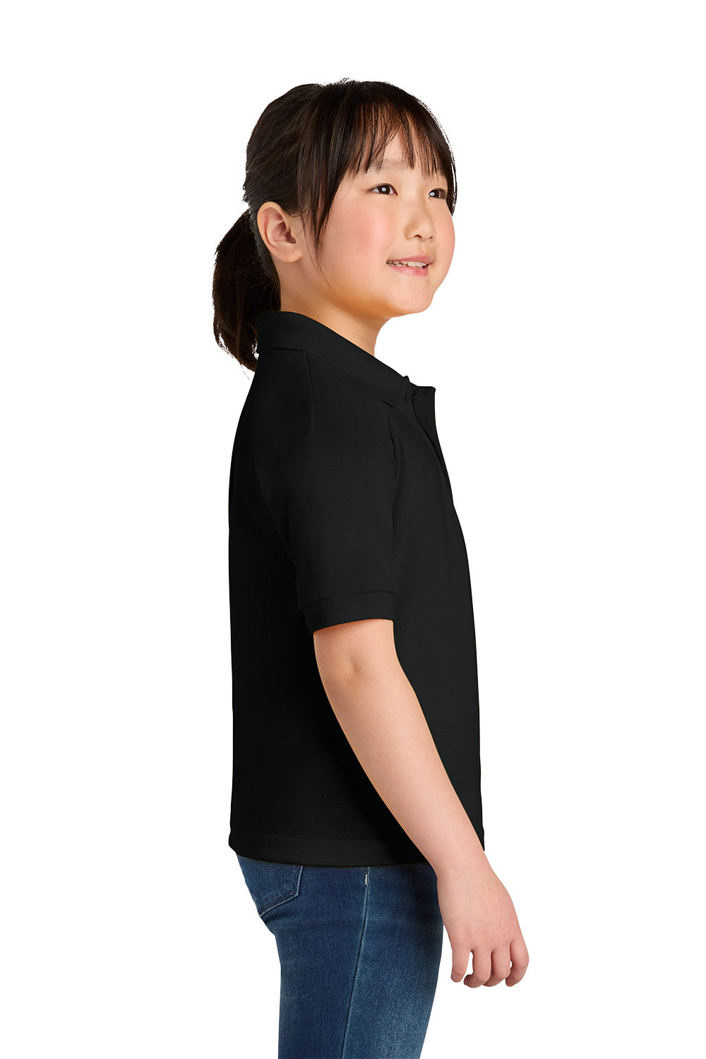 Gildan 8800B youth DryBlend school polo in Black – model side view