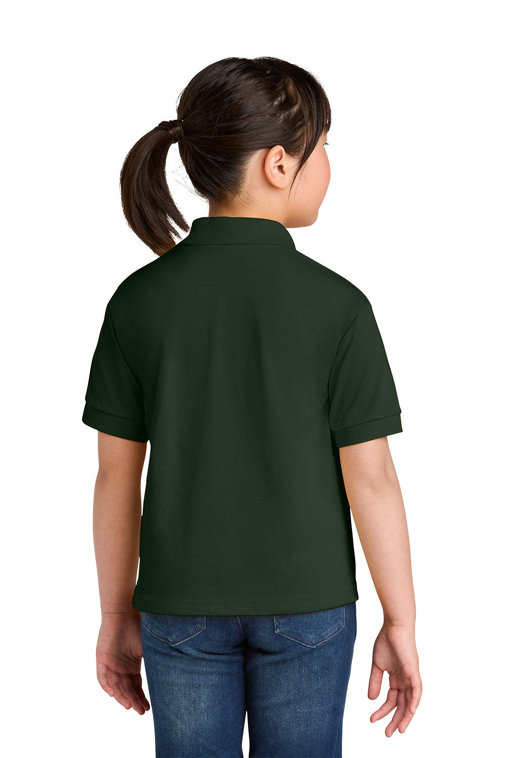 Gildan 8800B youth DryBlend school polo in Forest Green – model back view