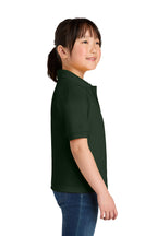 Gildan 8800B youth DryBlend school polo in Forest Green – model side view