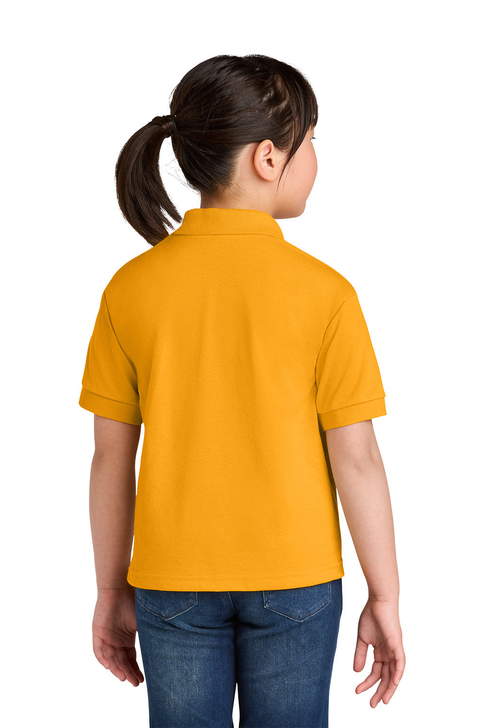 Gildan 8800B youth DryBlend school polo in Gold – model back view