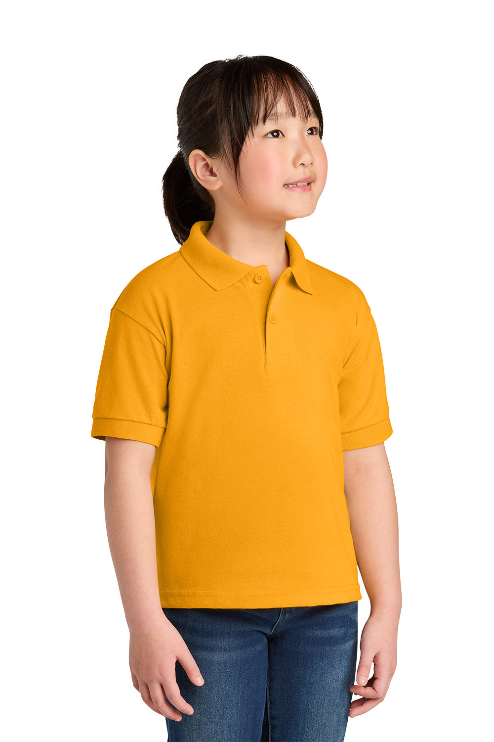Gildan 8800B youth DryBlend school polo in Gold – model front view