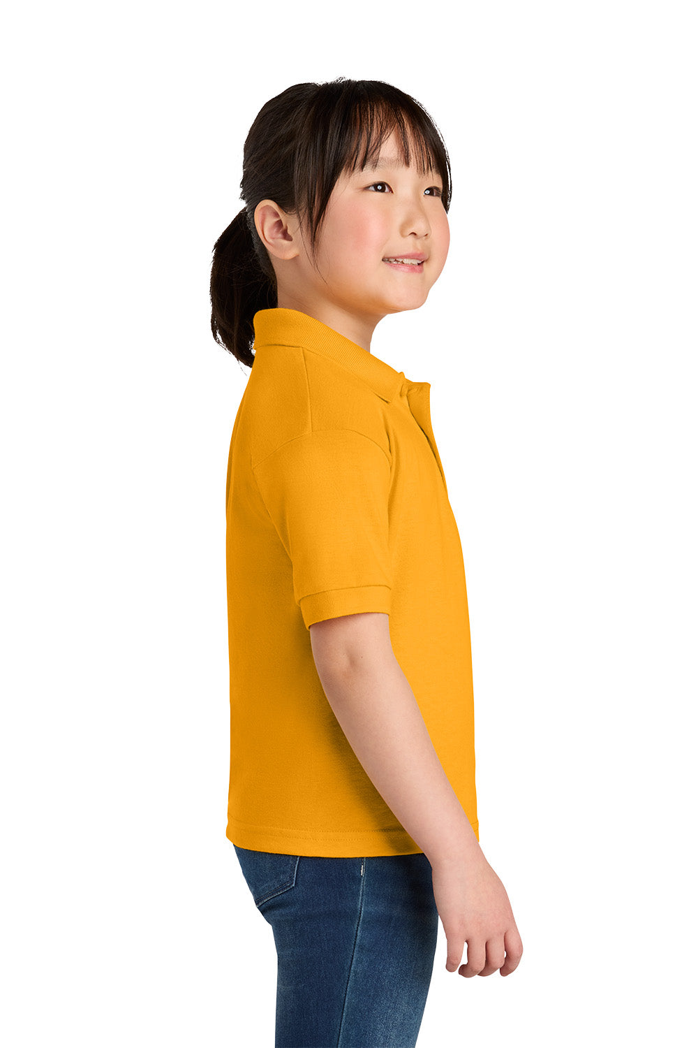 Gildan 8800B youth DryBlend school polo in Gold – model side view