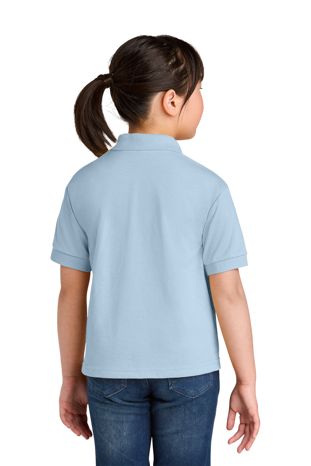 Gildan 8800B youth DryBlend school polo in Light Blue – model back view