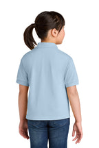Gildan 8800B youth DryBlend school polo in Light Blue – model back view