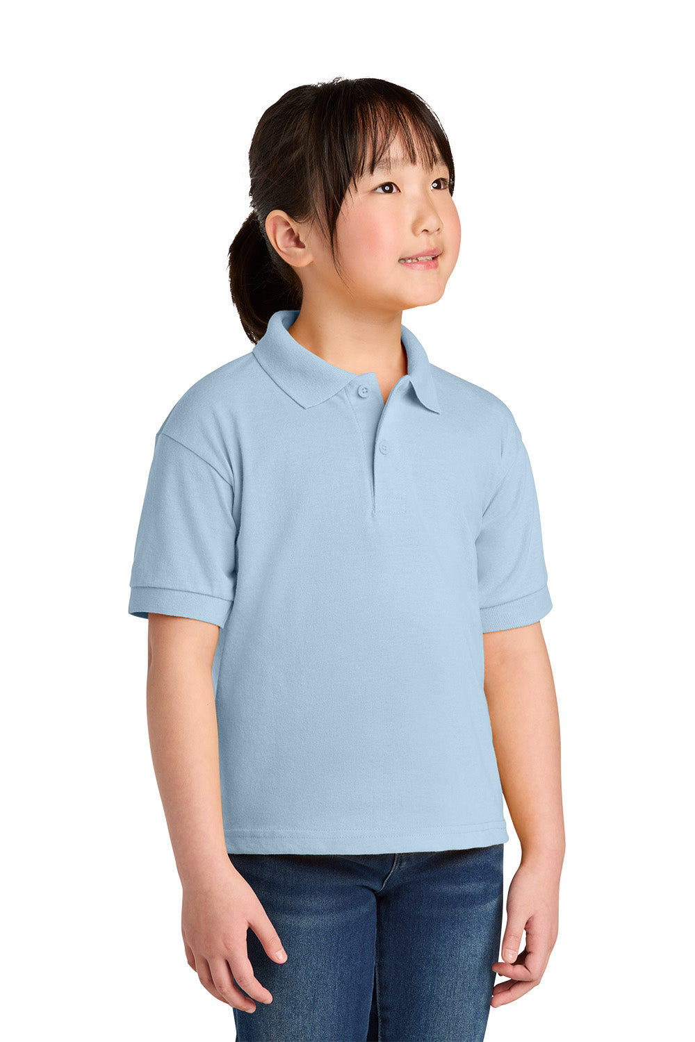 Gildan 8800B youth DryBlend school polo in Light Blue – model front view