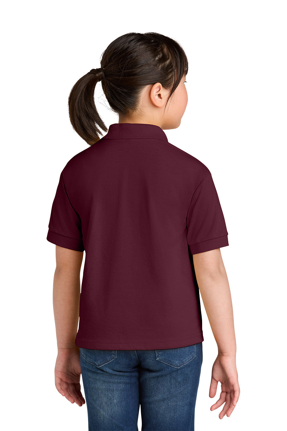 Gildan 8800B youth DryBlend school polo in Maroon – model back view