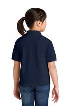 Gildan 8800B youth DryBlend school polo in Navy – model back view