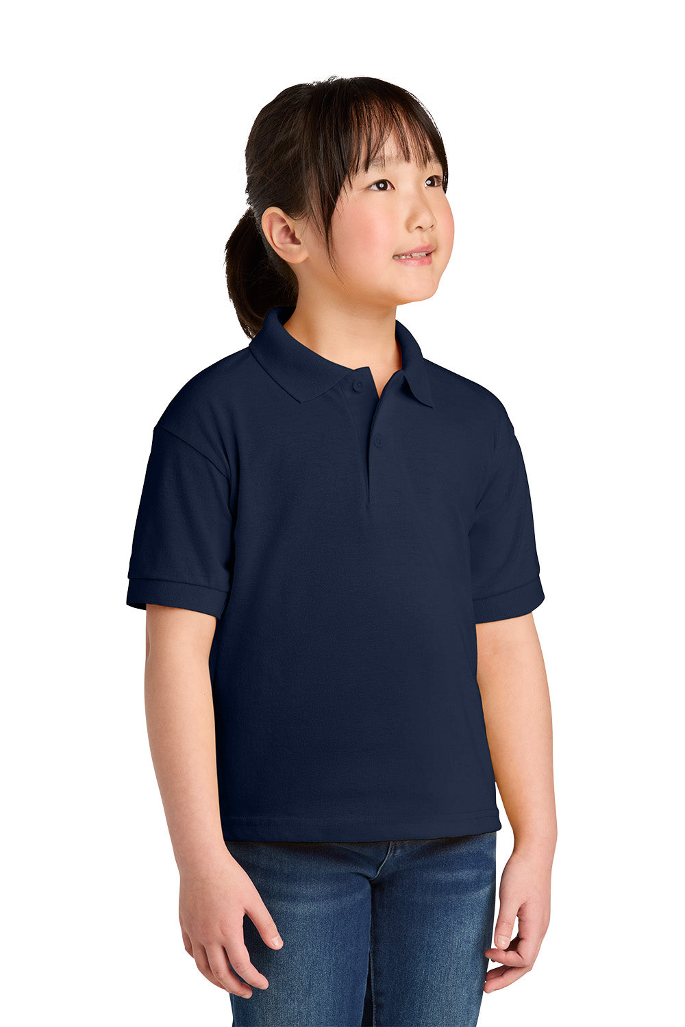 Gildan 8800B youth DryBlend school polo in Navy – model front view