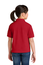Gildan 8800B youth DryBlend school polo in Red – model back view