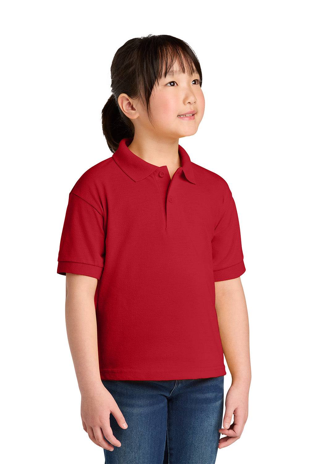 Gildan 8800B youth DryBlend school polo in Red – model front view