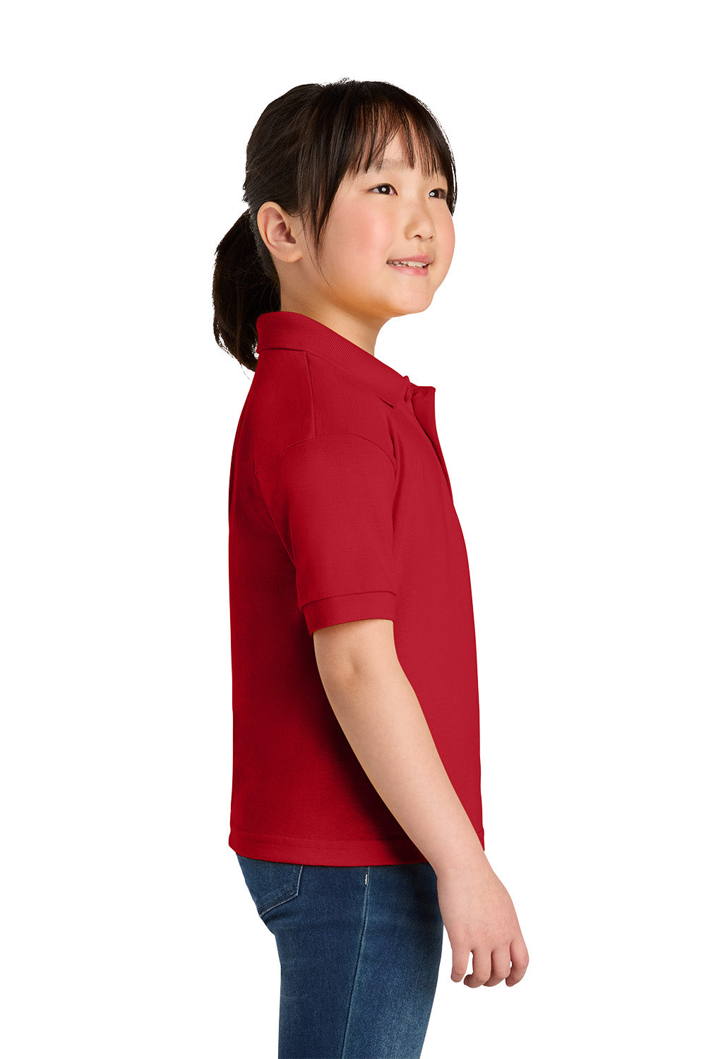 Gildan 8800B youth DryBlend school polo in Red – model side view