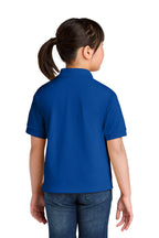 Gildan 8800B youth DryBlend school polo in Royal – model back view