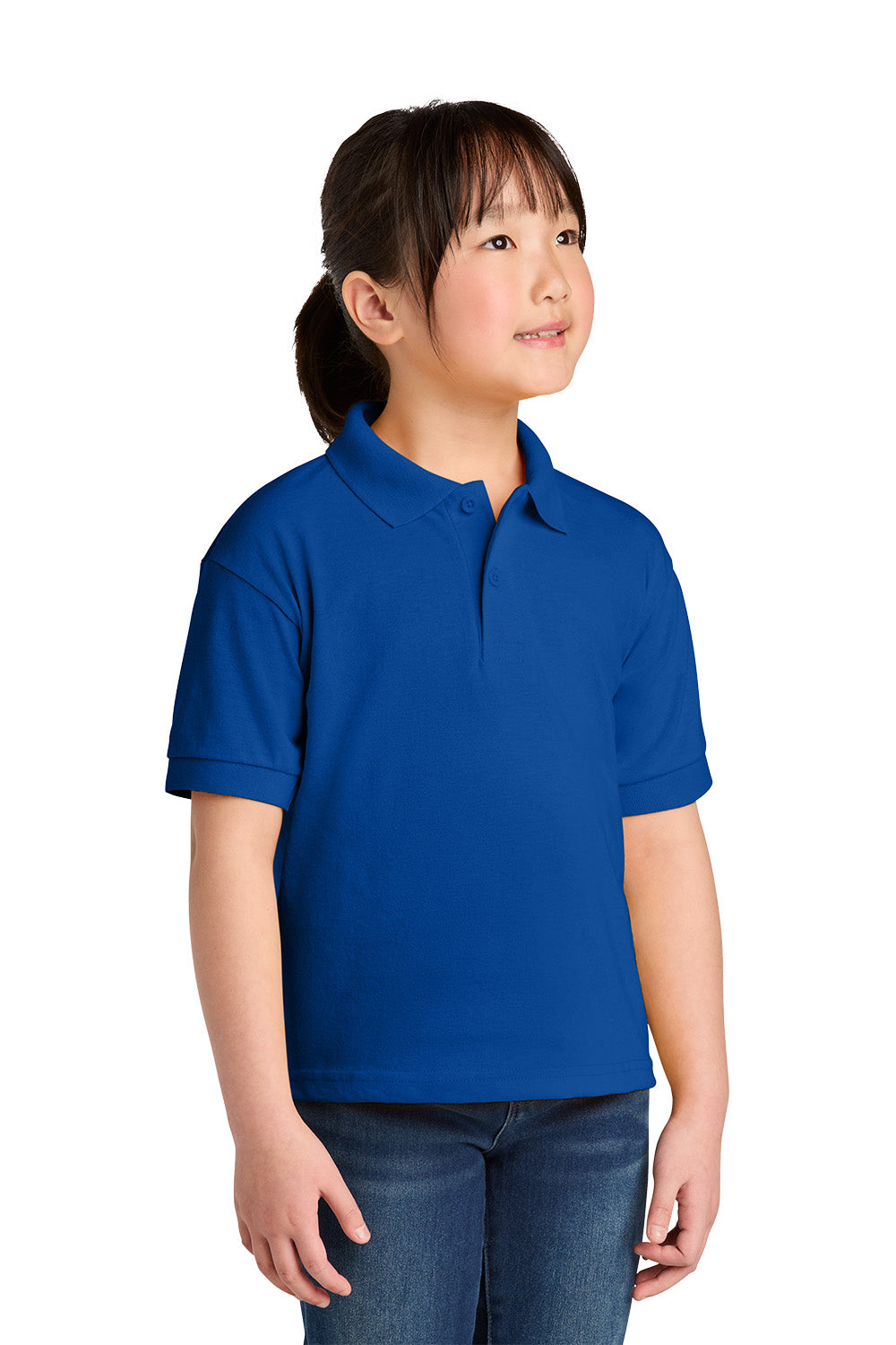 Gildan 8800B youth DryBlend school polo in Royal – model front view