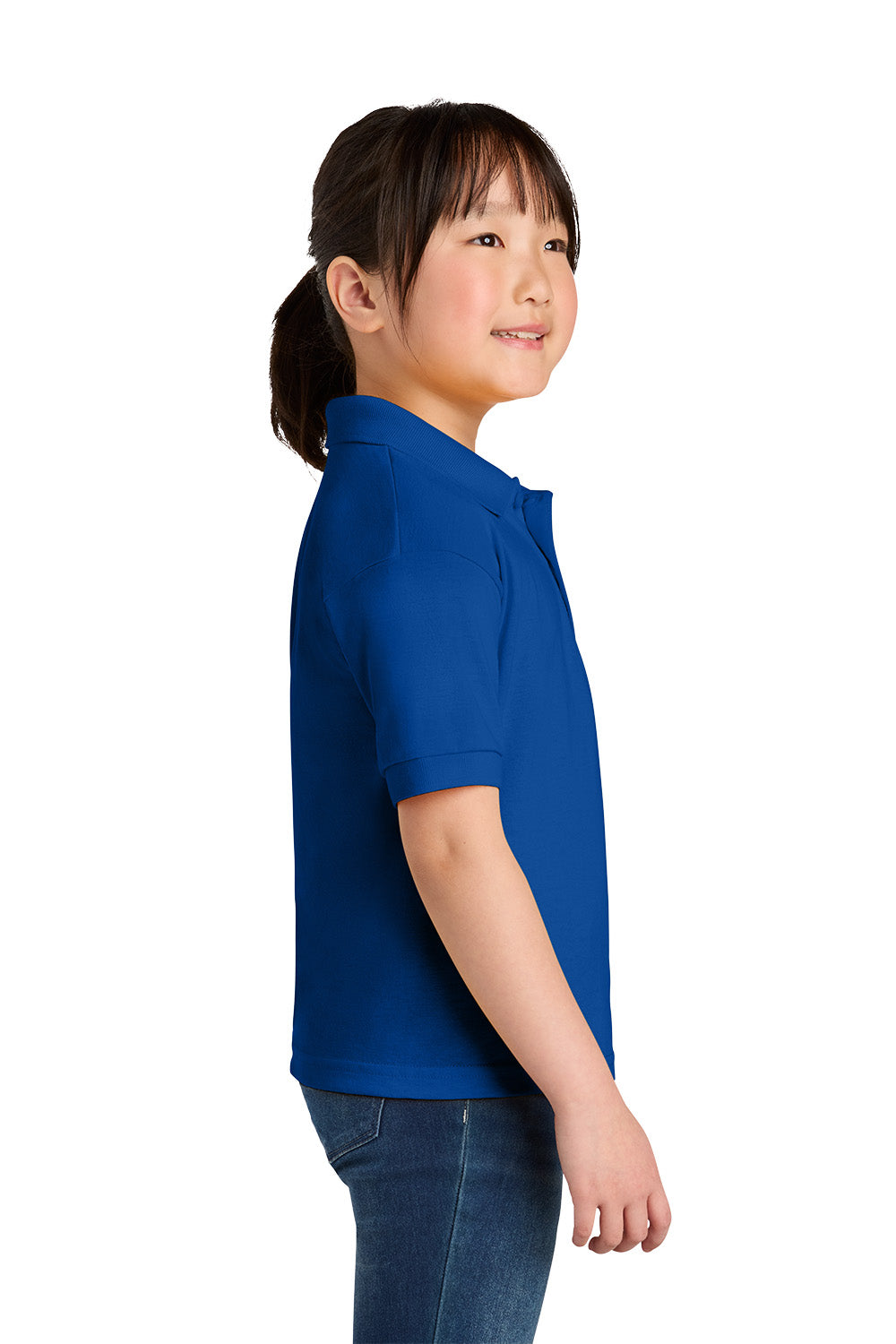 Gildan 8800B youth DryBlend school polo in Royal – model side view