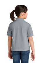 Gildan 8800B youth DryBlend school polo in Sport Grey – model back view