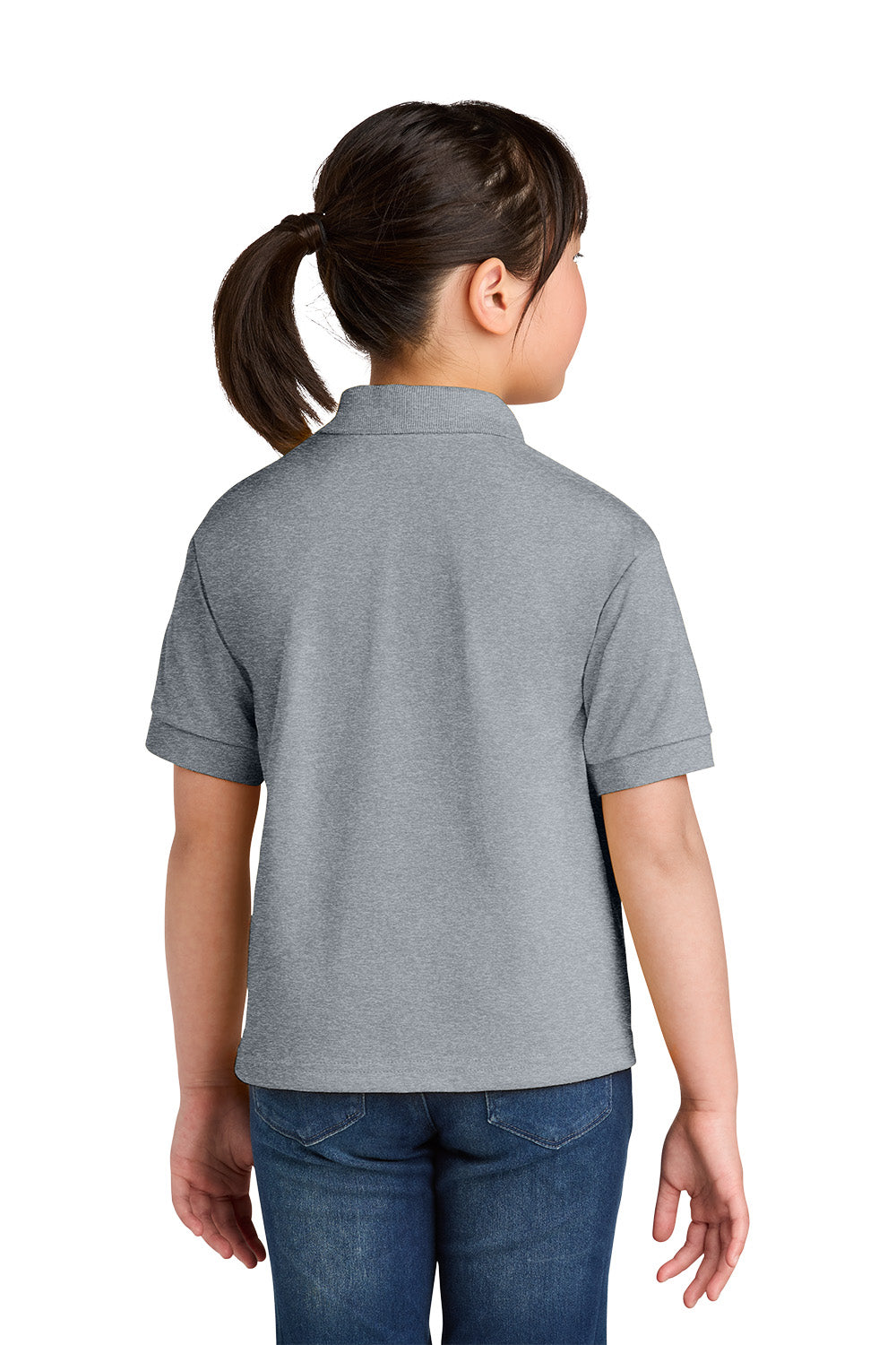 Gildan 8800B youth DryBlend school polo in Sport Grey – model back view
