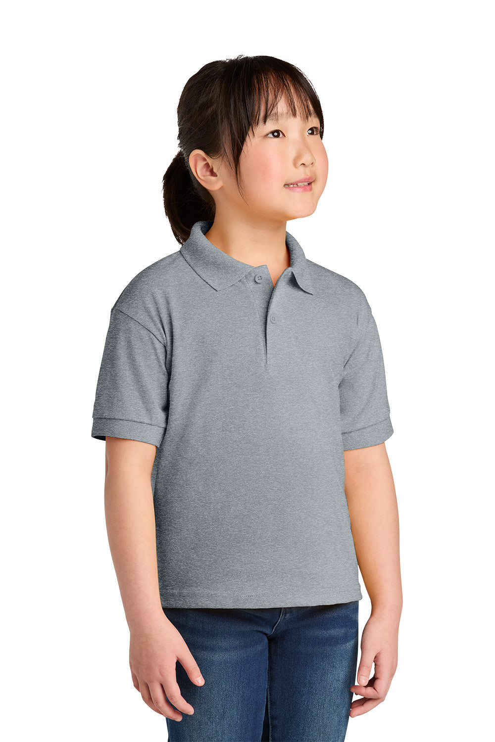 Gildan 8800B youth DryBlend school polo in Sport Grey – model front view