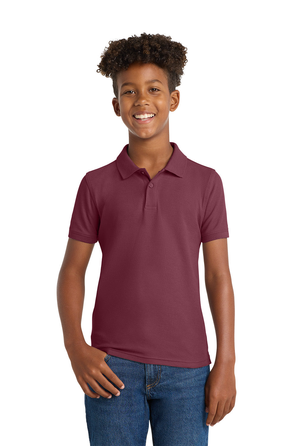 Port Authority Y100 youth school polo in Burgundy – model front view