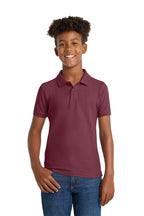 Port Authority Y100 youth school polo in Burgundy – model front view