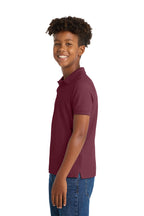 Port Authority Y100 youth school polo in Burgundy – model side view