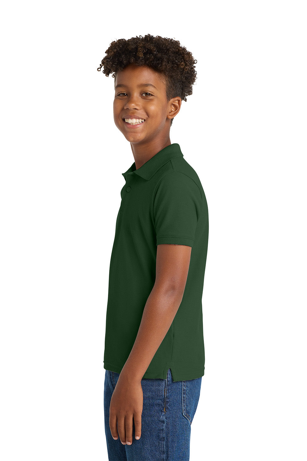 Port Authority Y100 youth school polo in Deep Forest Green – model side view