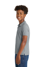 Port Authority Y100 youth school polo in Gusty Grey – model side view
