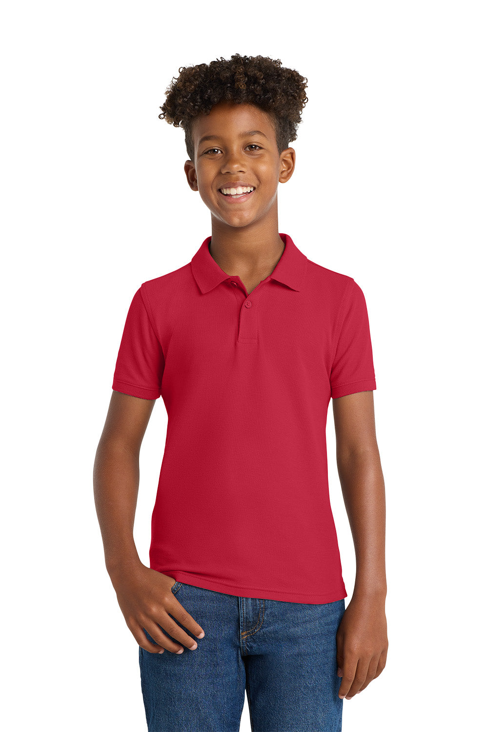 Port Authority Y100 youth school polo in Rich Red – model front view