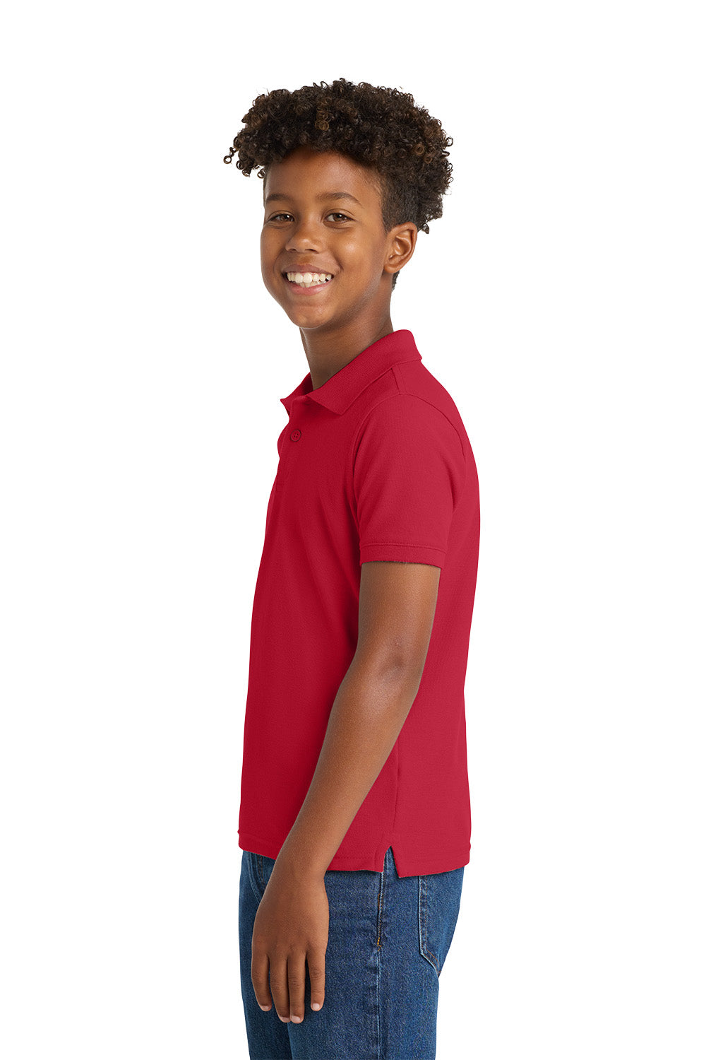 Port Authority Y100 youth school polo in Rich Red – model side view