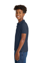 Port Authority Y100 youth school polo in River Blue Navy – model side view
