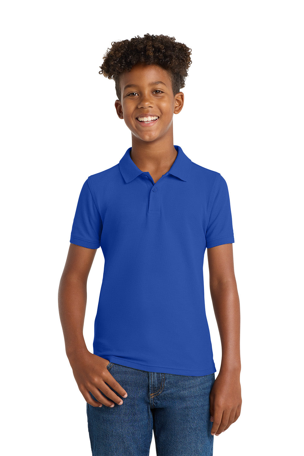 Port Authority Y100 youth school polo in True Royal – model front view