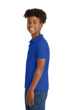 Port Authority Y100 youth school polo in True Royal – model side view