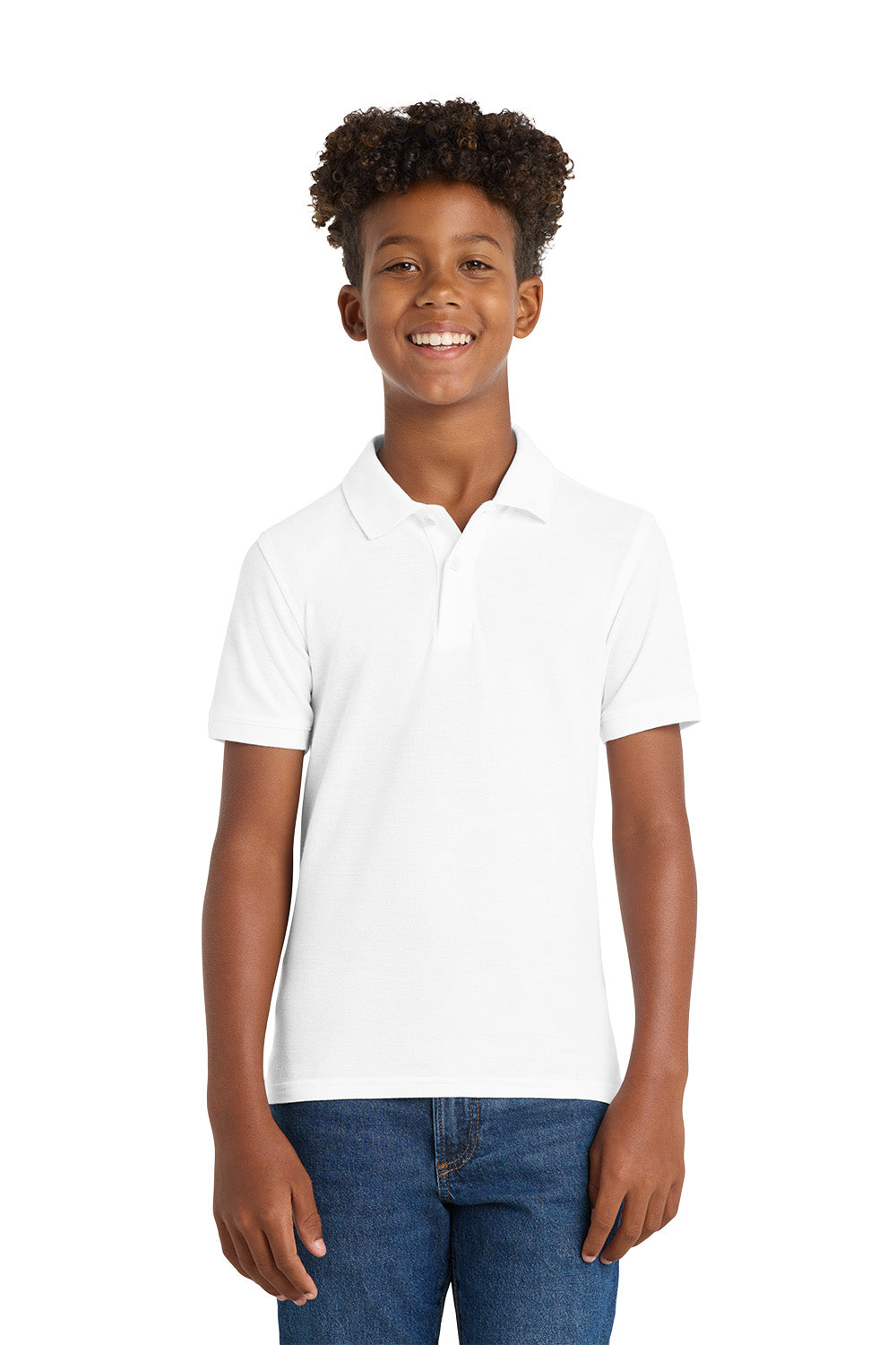 Port Authority Y100 youth school polo in White – model front view