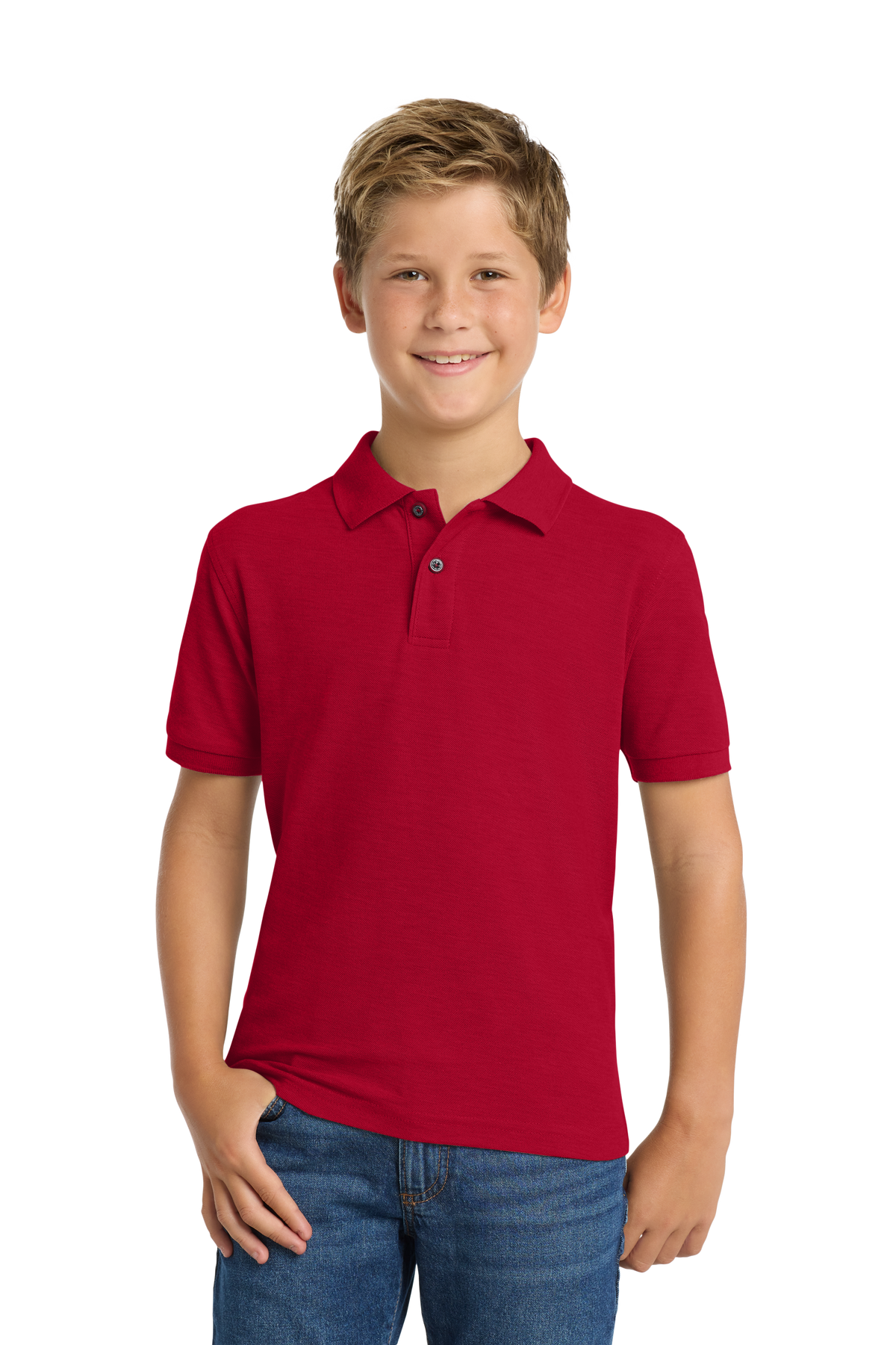 Port Authority Y500 youth school polo in Red – model front view