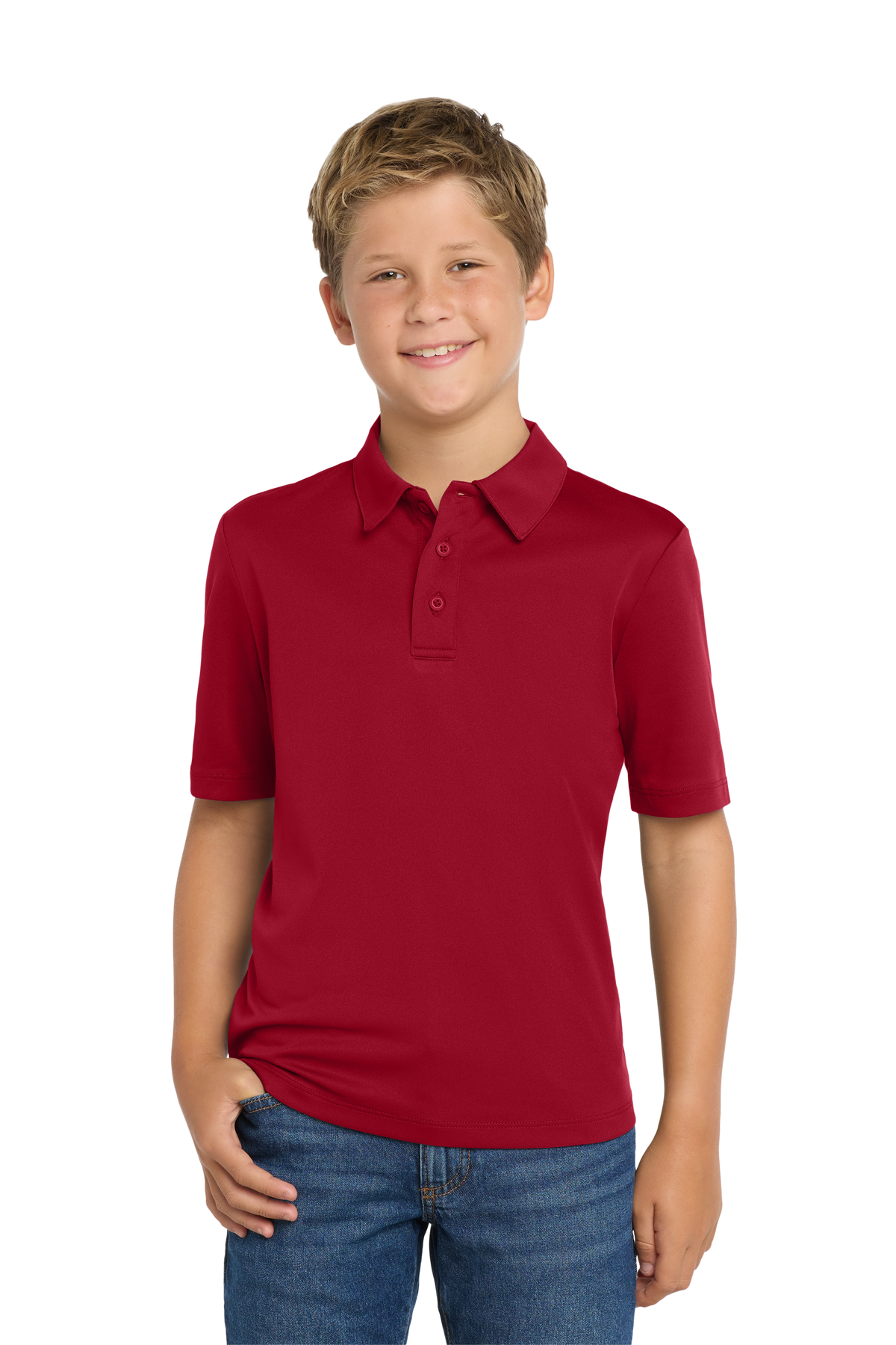 Port Authority Y540 youth performance school polo in Red – model front view