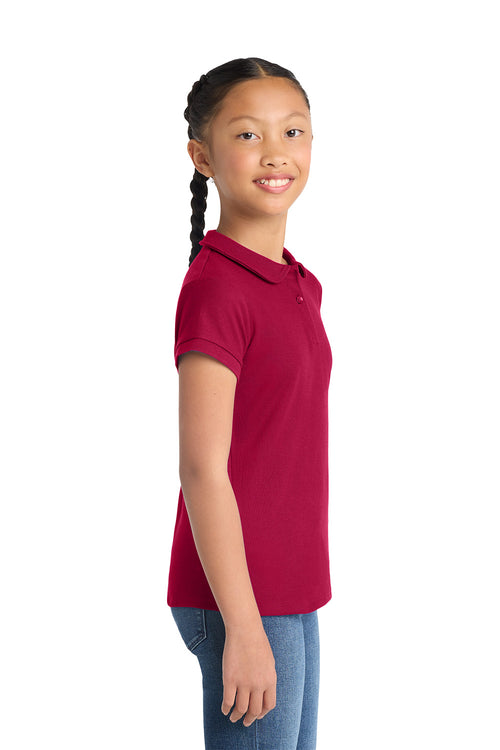 Port Authority YG503 girls Peter Pan collar school polo in Red – model side view